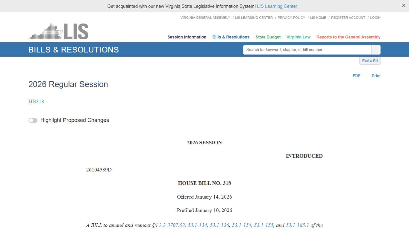 HB318 - 2026 Regular Session LIS